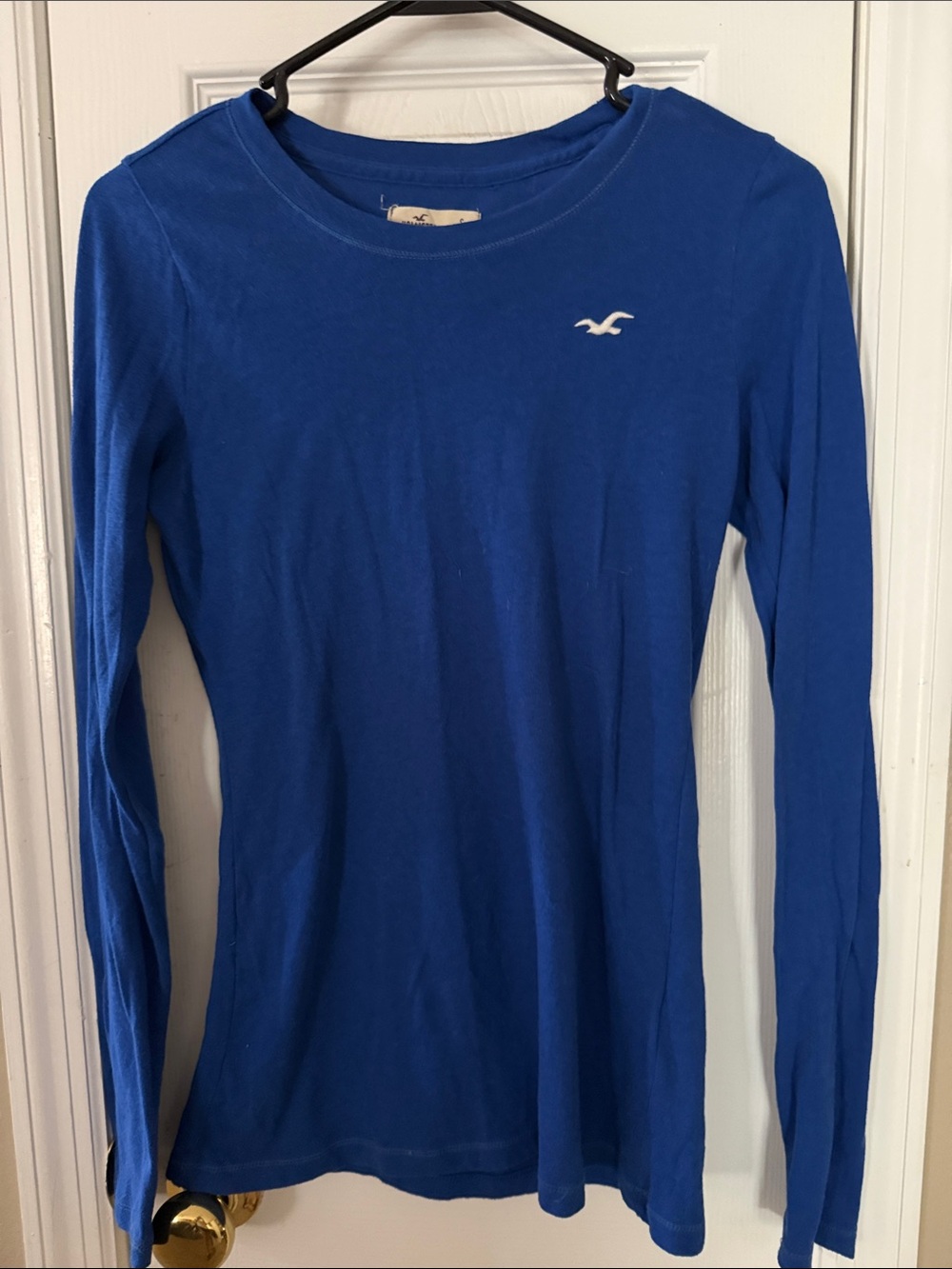Hollister Women's Long-Sleeve Crew Tee in Royal Blue with White Logo